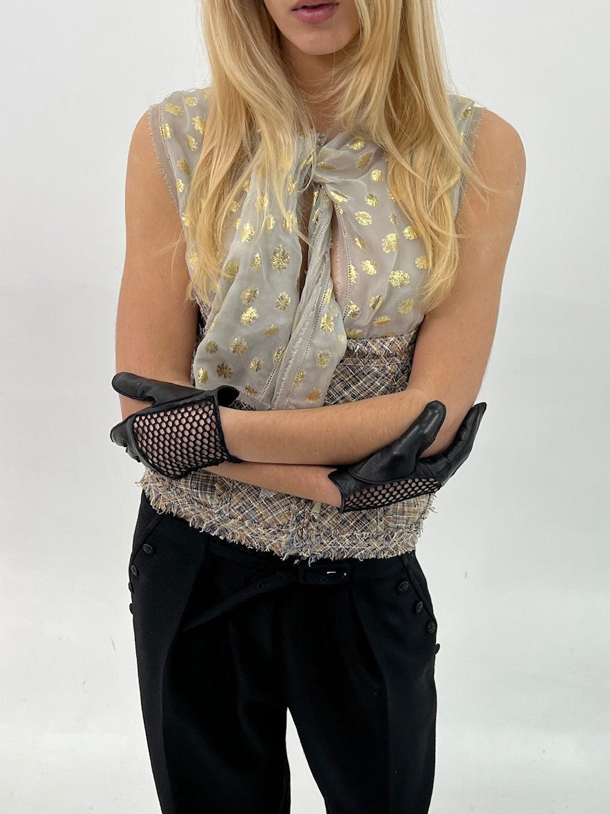 Nina Ricci Leather Mesh Gloves