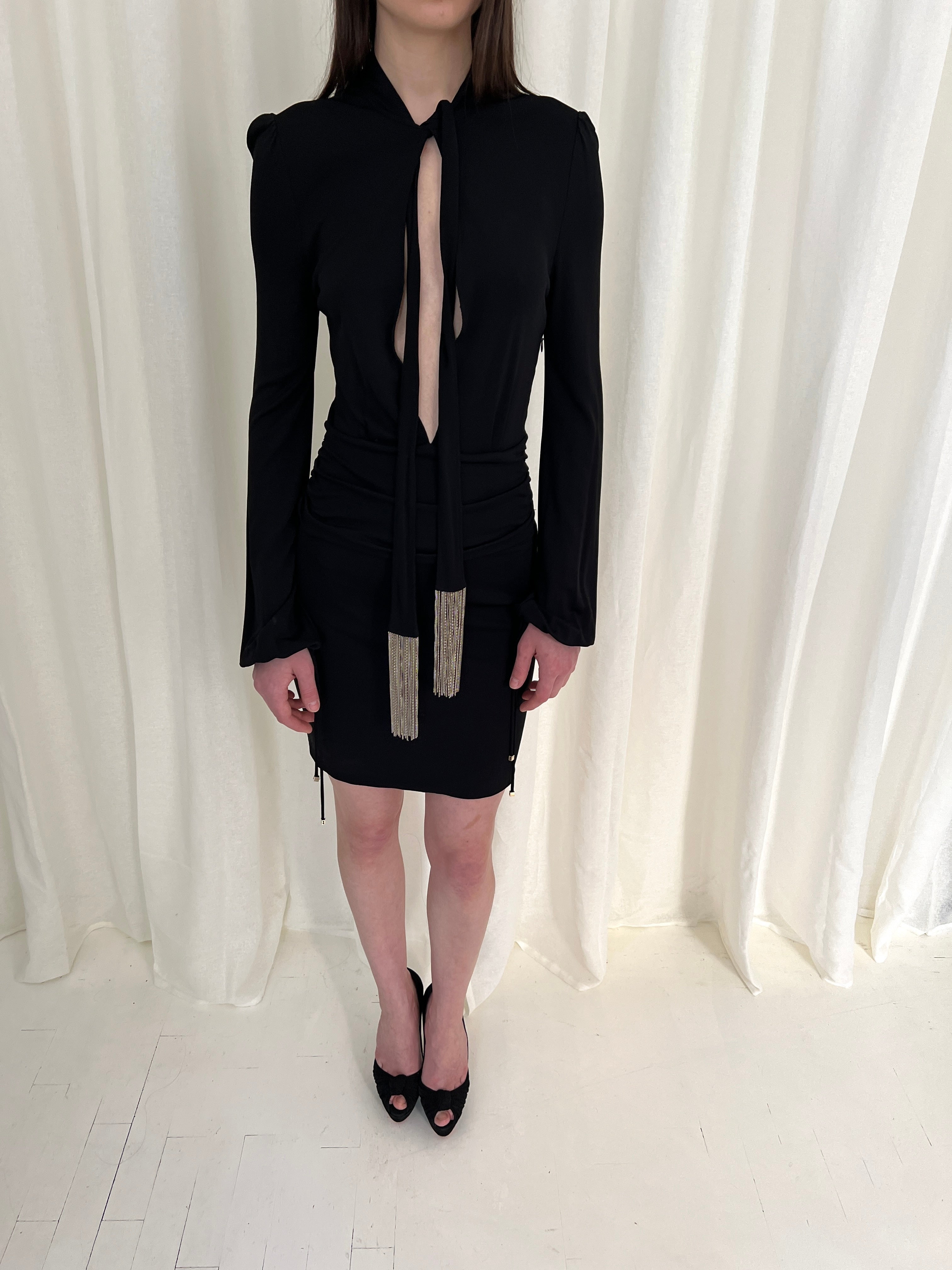 FW06 Gucci chain fringe bodycon dress
