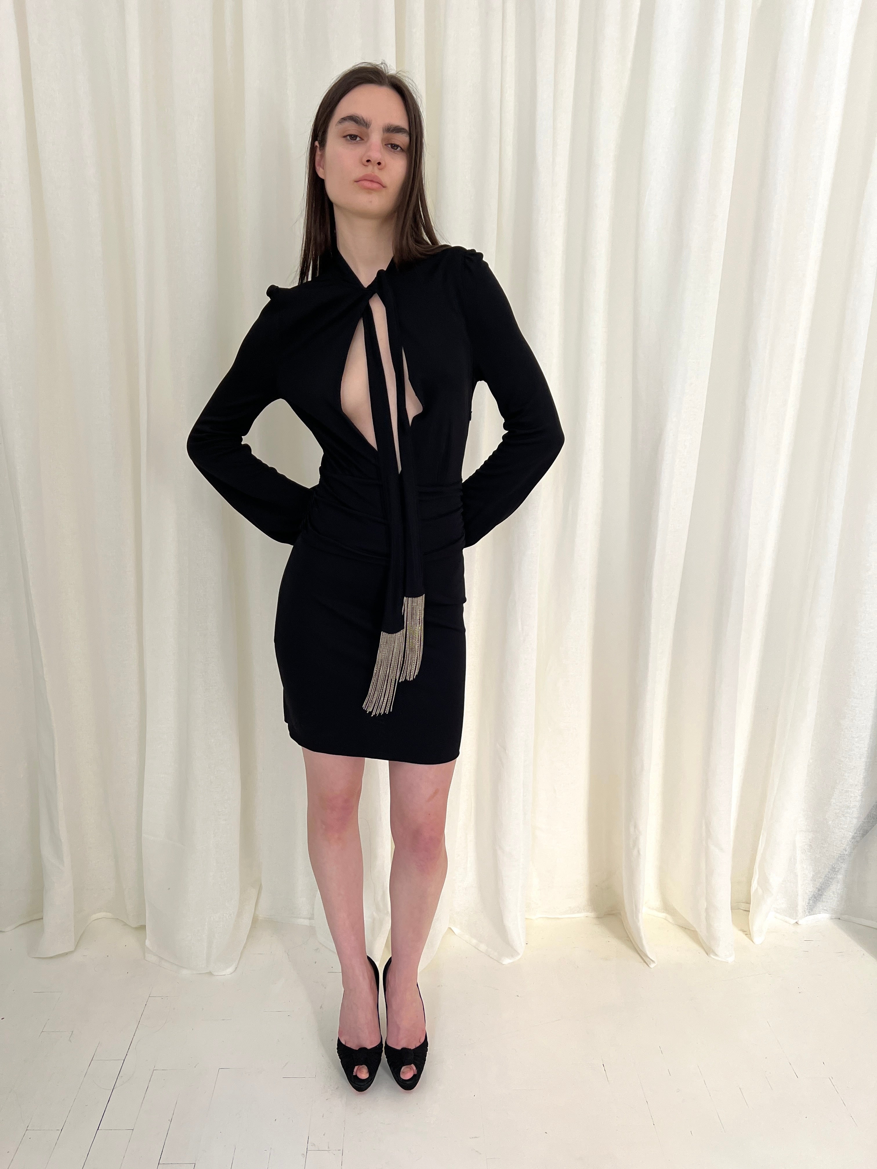 FW06 Gucci chain fringe bodycon dress