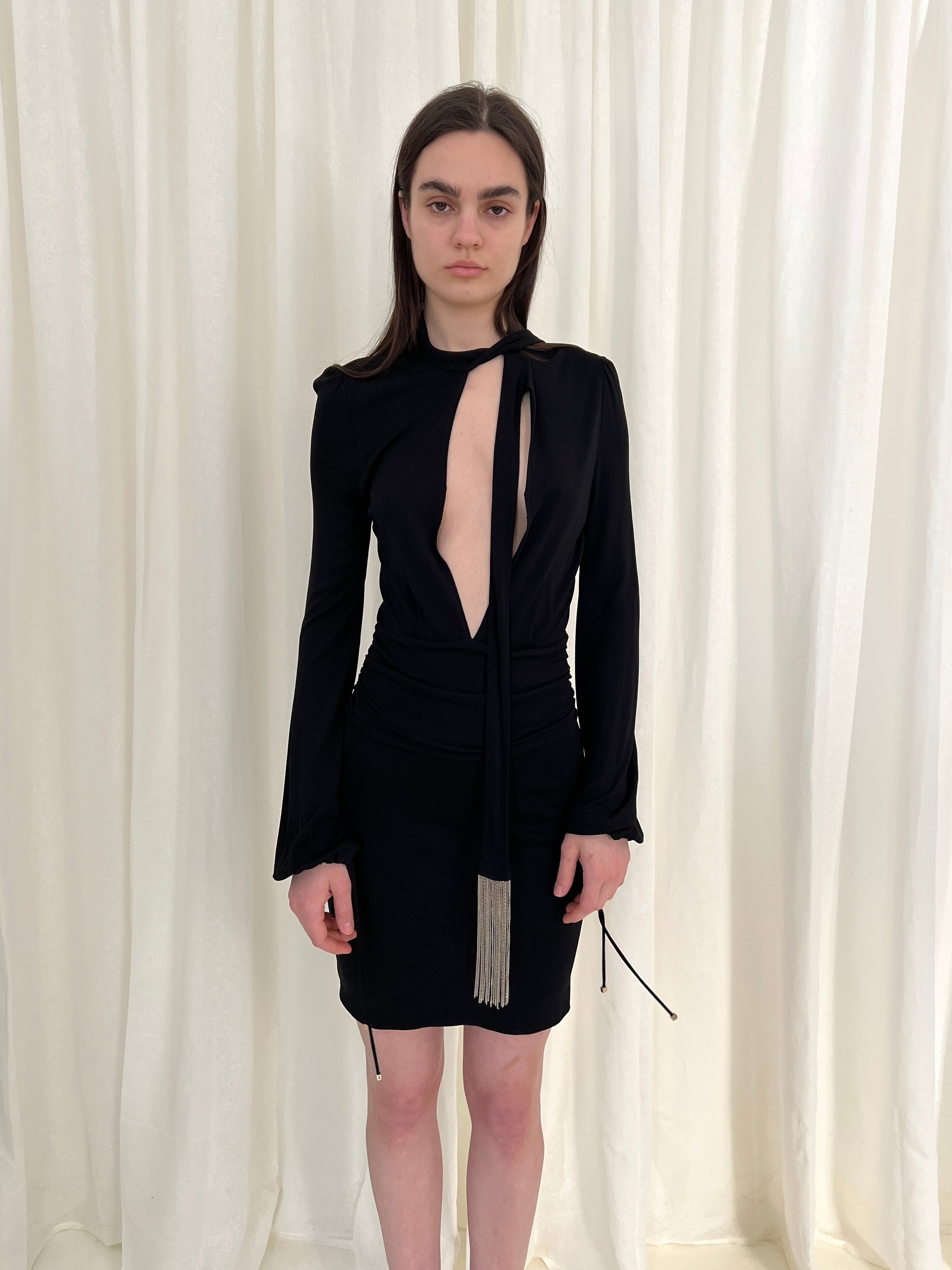 FW06 Gucci chain fringe bodycon dress