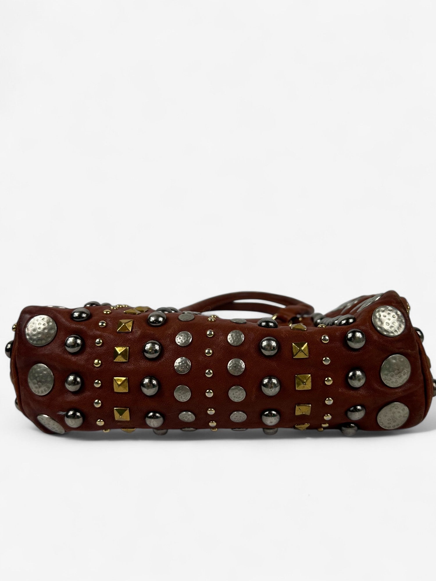 Miu Miu Vintage Cracking Leather Flower Pattern Studs Design 