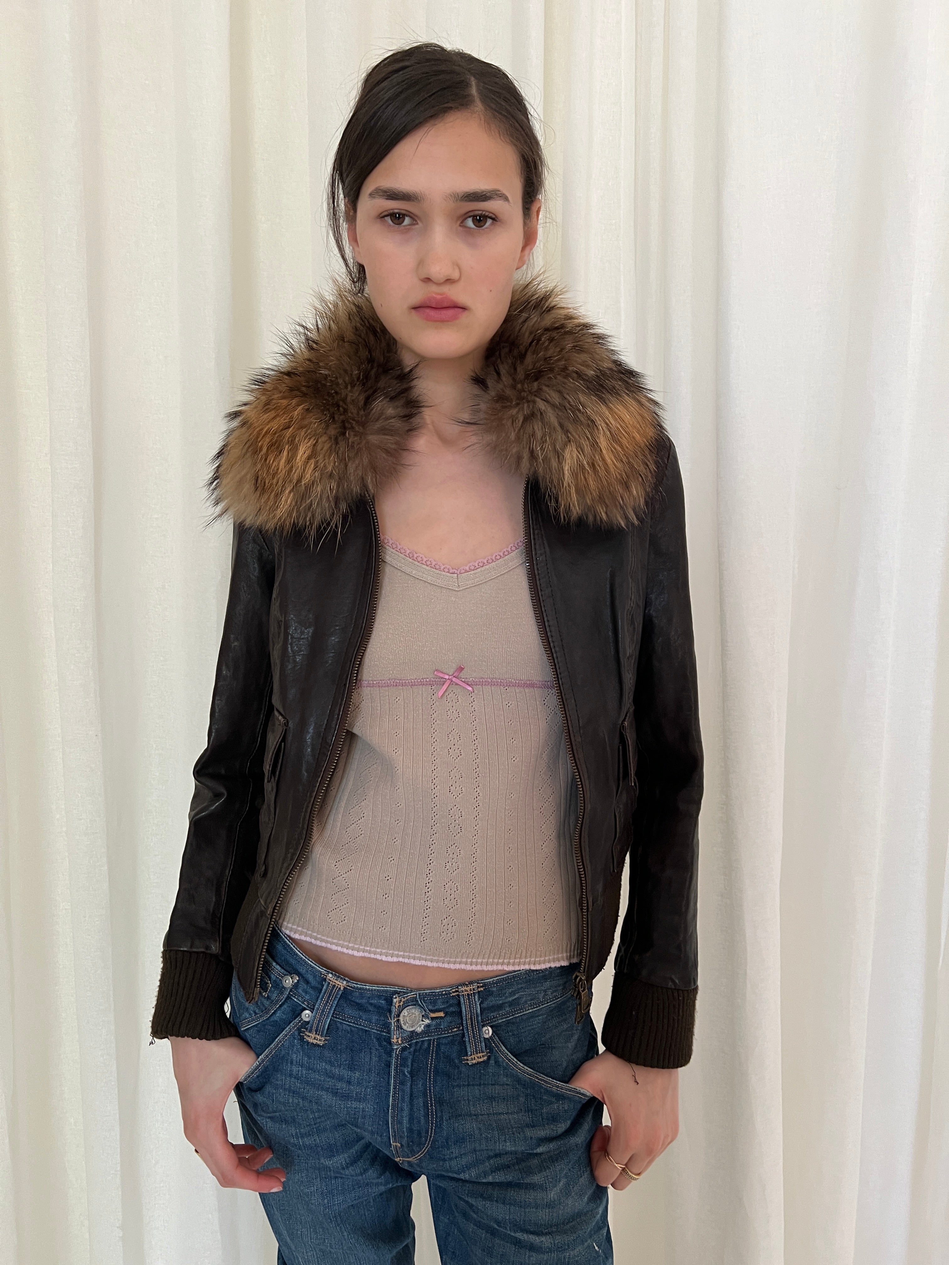 Vintage leather fur jacket