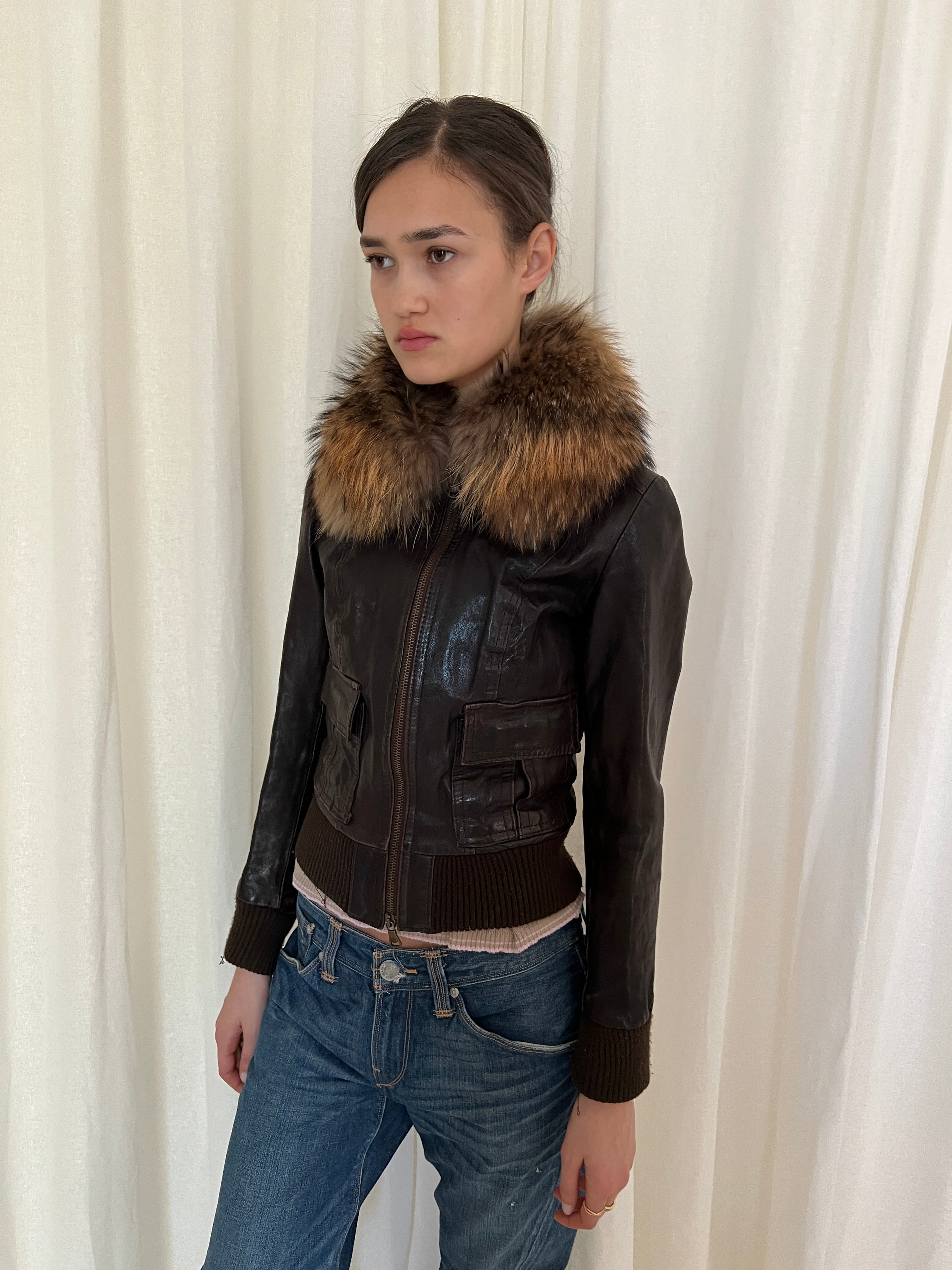 Vintage leather fur jacket