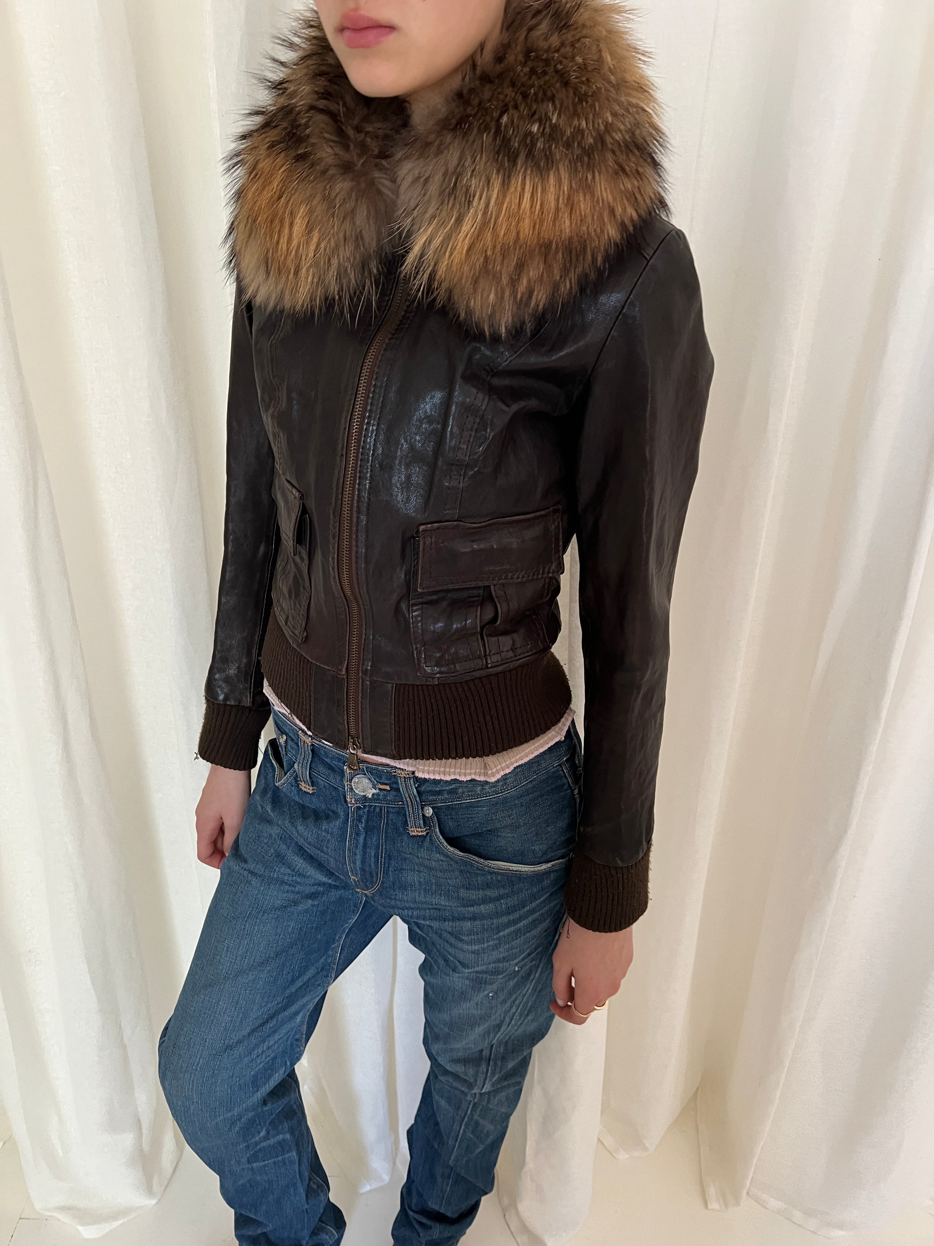 Vintage leather fur jacket