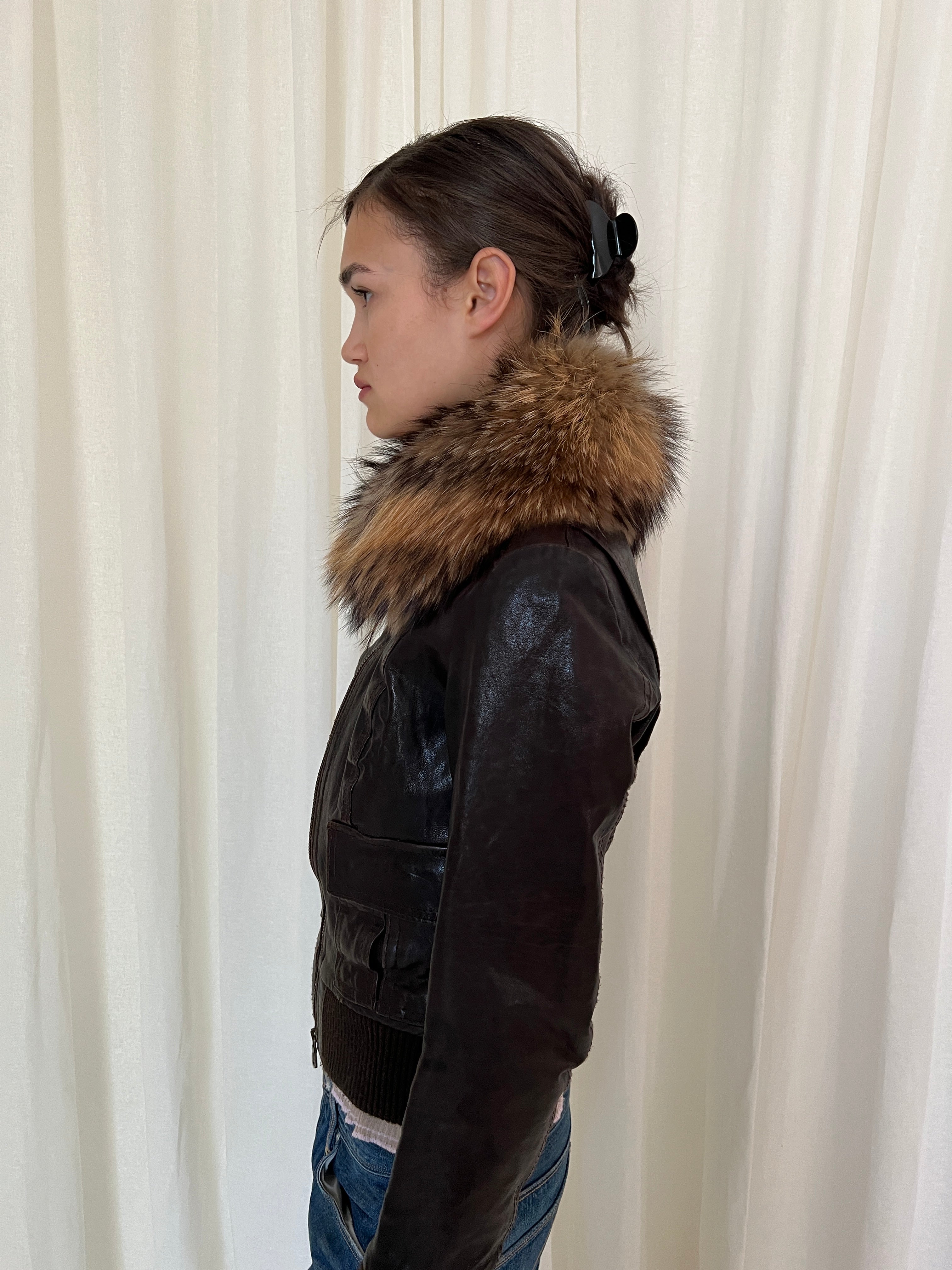 Vintage leather fur jacket