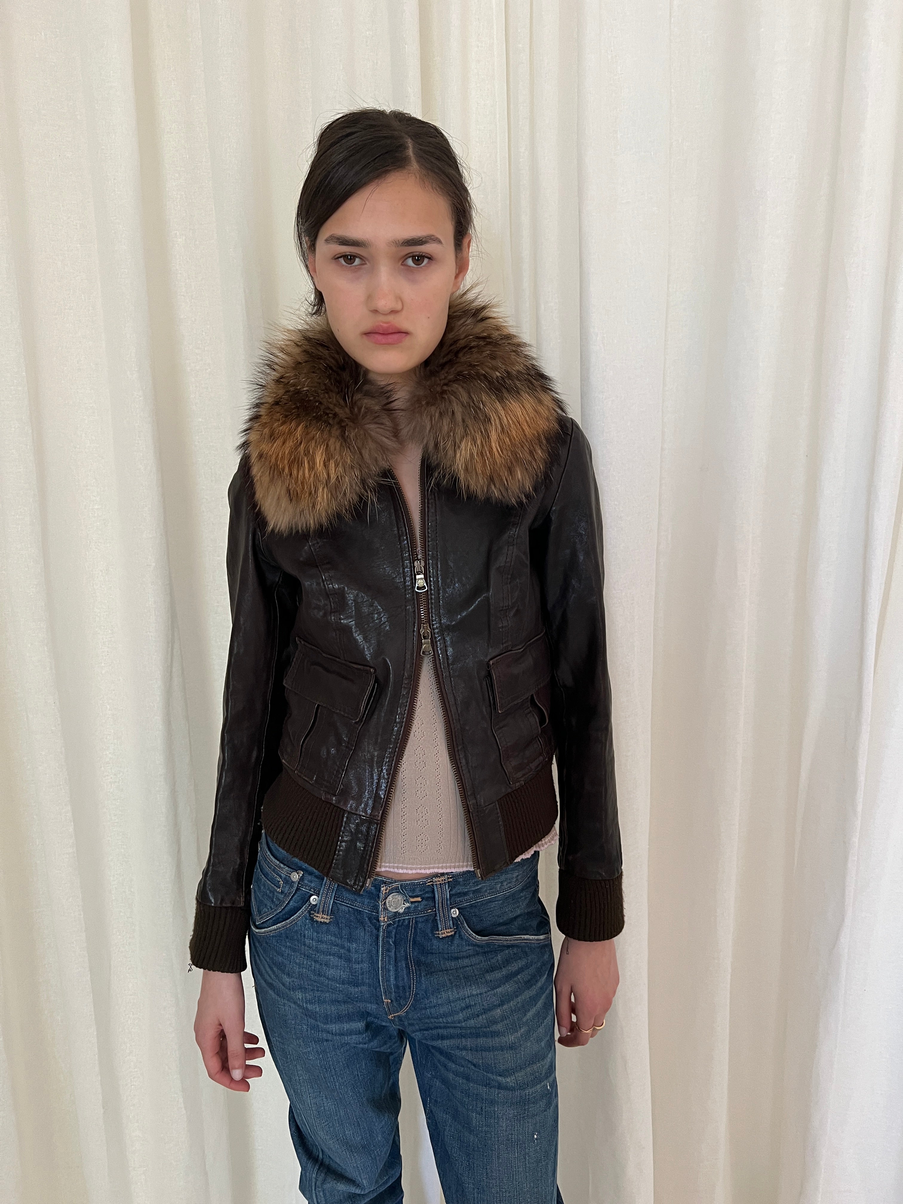 Vintage leather fur jacket