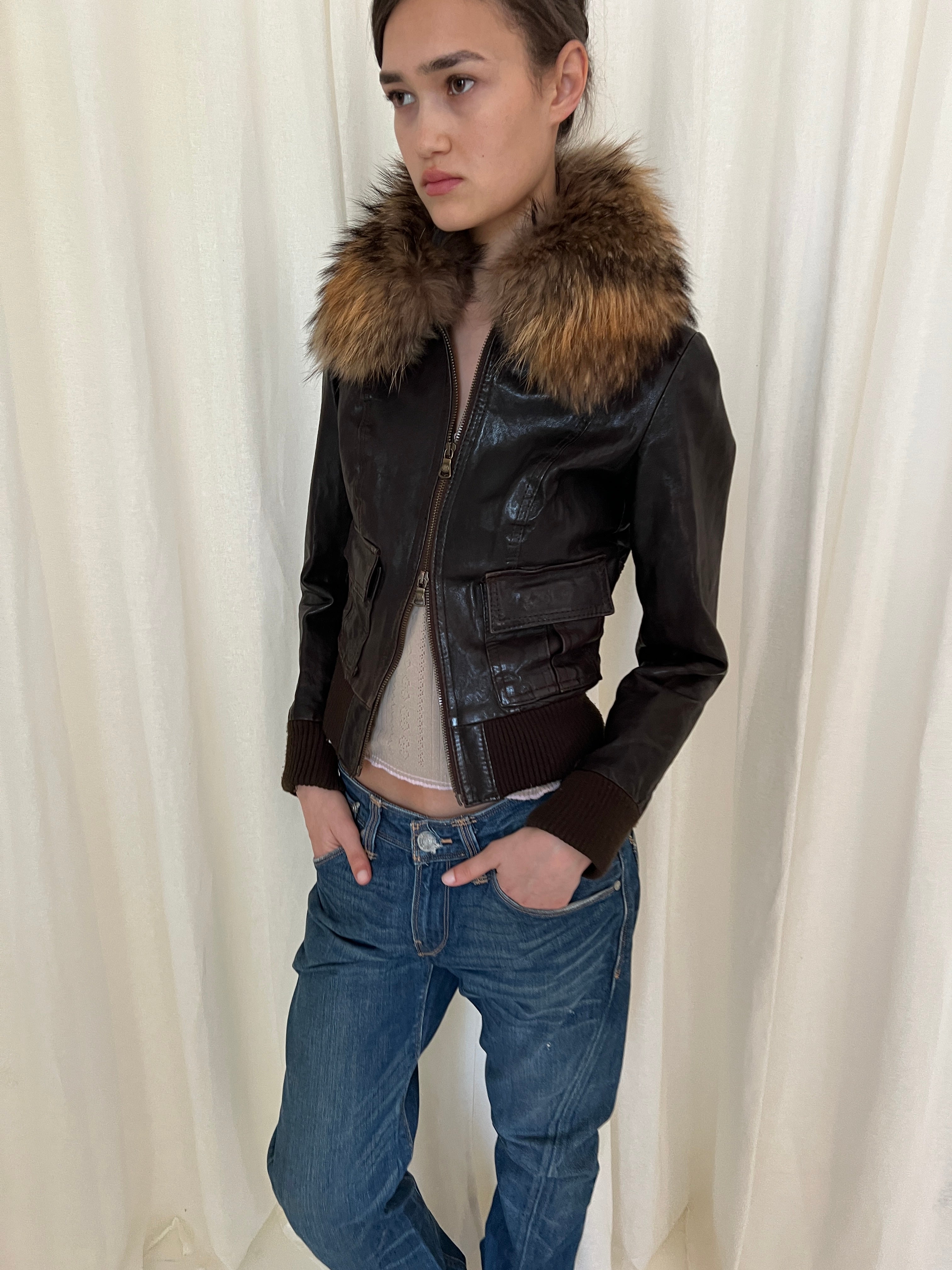 Vintage leather fur jacket