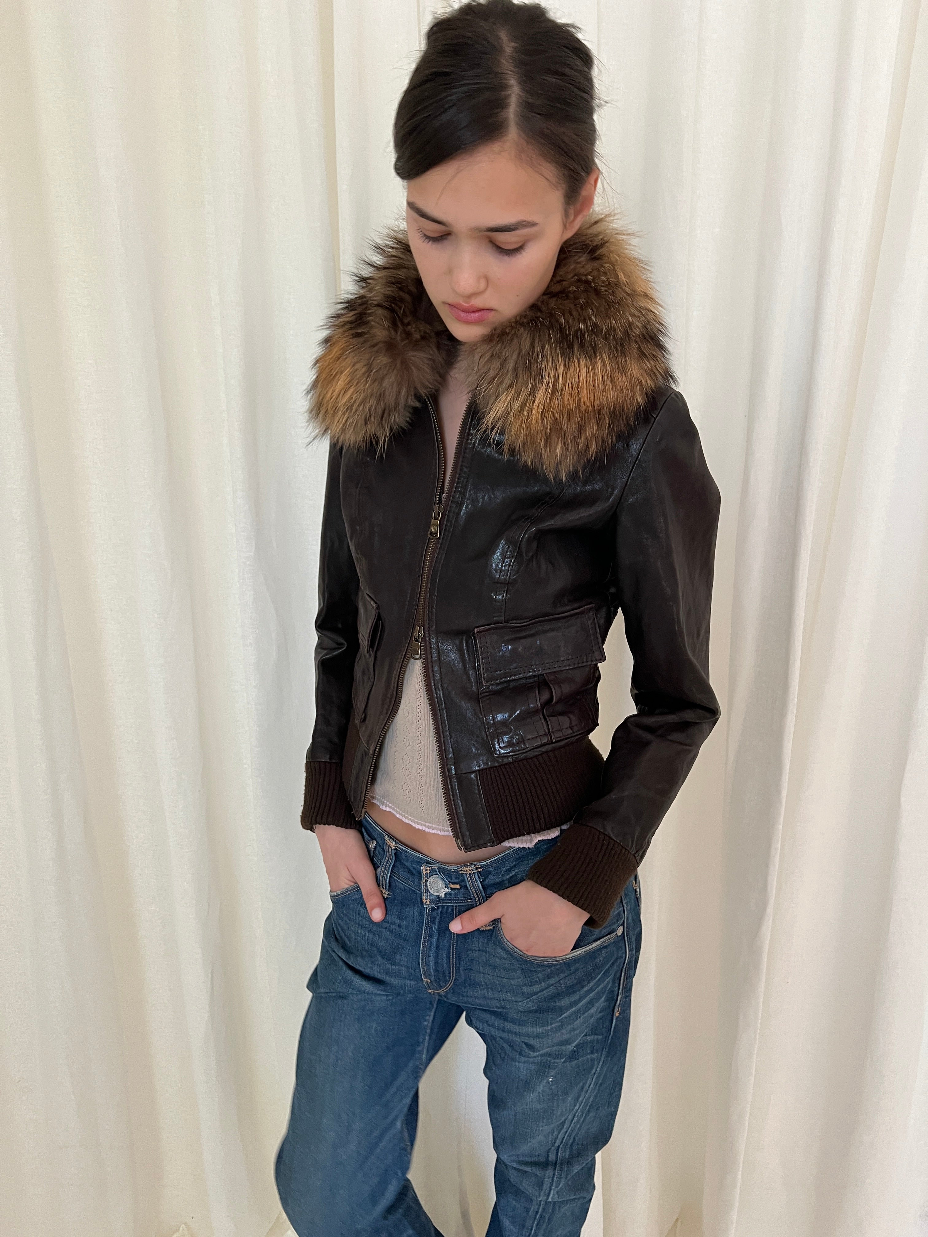 Vintage leather fur jacket